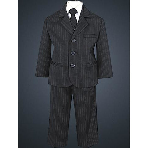 Boys Suits Black Pinstripe Suit - 5 Pc Suit