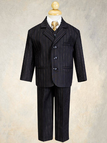 Boys Suits - Formalwear - Black / Gold Pinstripe Suit - 5 pcs