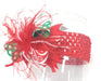 Christmas Headband Red Green Feather Crochet