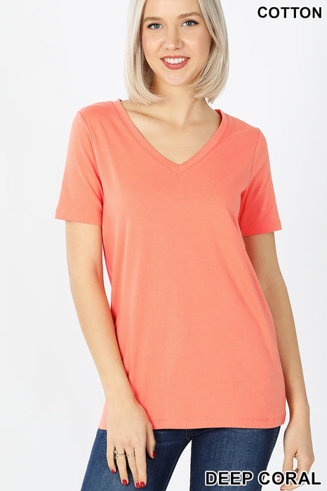 Women's Relaxed Cotton V Neck Short Sleeve T-Shirt   Choose Color