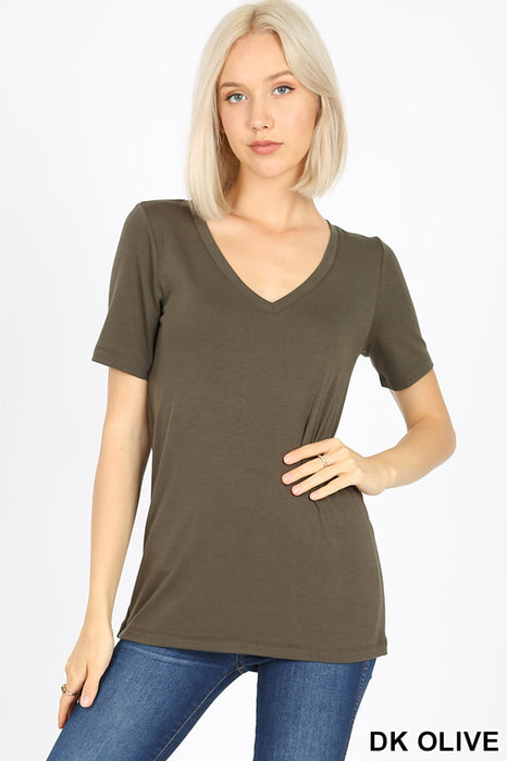Women's Short Sleeve V Neck Tee Shirt - Choose Color