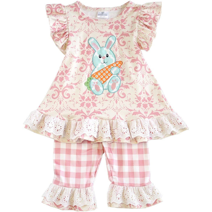 Pink Girls Easter Bunny Ruffle Capri Set