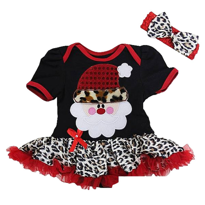 Baby Christmas Leopard Tutu Dress Set with Headband