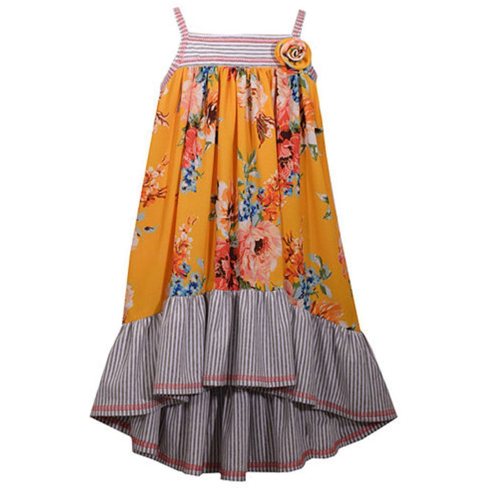 Girls 7-16 Dress Summer Gold Floral Stripe Maxi Dress