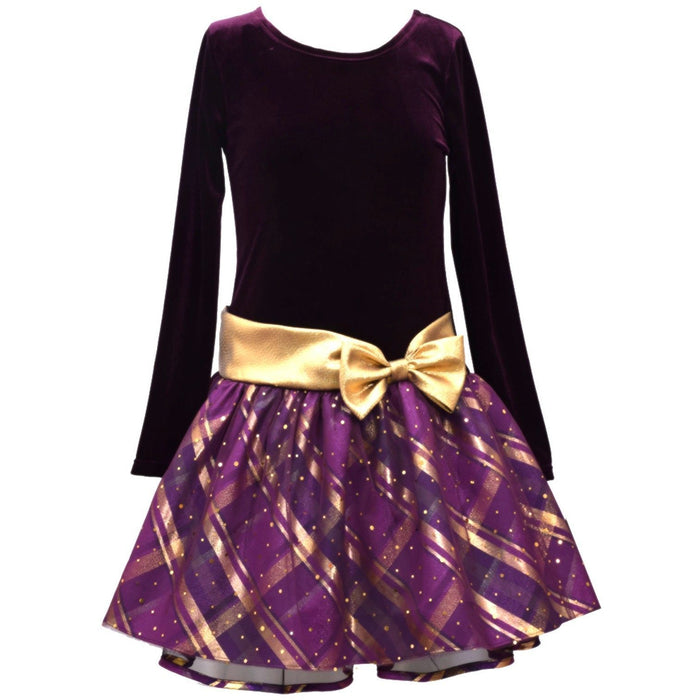 Girls 7 - 16 Holiday Party Dress Purple with Bronze Bow