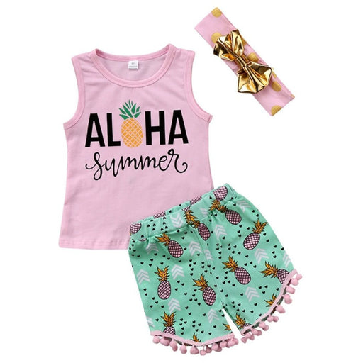 Girls Aloha Summer Tassel Short Set and Headband