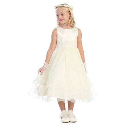 Girls Ivory Organza Flower Girl Dress - Ivory 