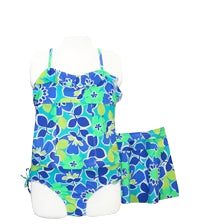 Girls 7-16 Tankini Swimsuit Blue Floral with Swim Skirt