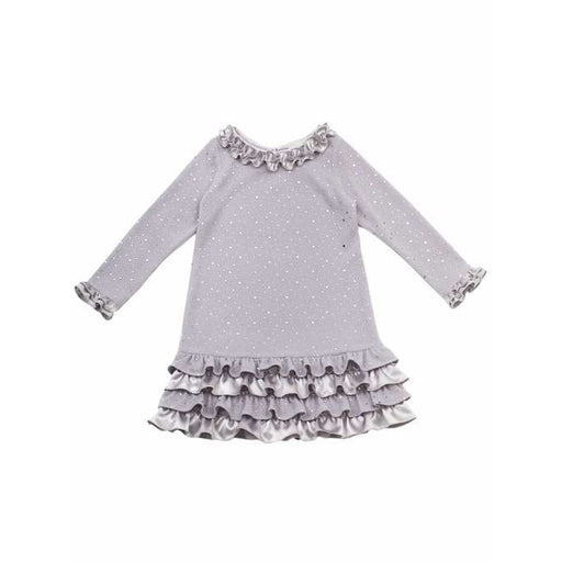 Girls Party Dress Silver Knit Ruffle Sparkle Dress Size 5