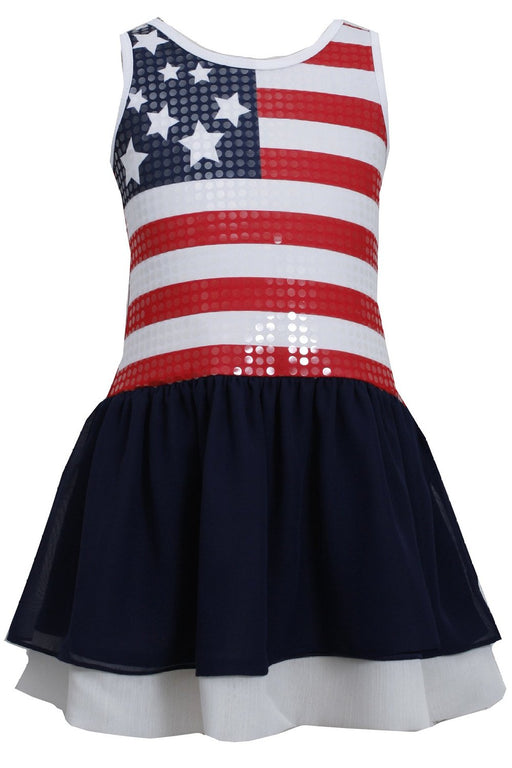 Girls Red White Blue Sequin American Flag Patriotic Dress 