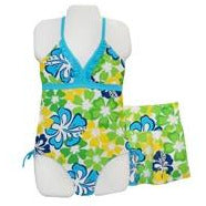 Girls Tropical Floral Swimsuit and Skirt Size 7 - 16