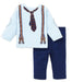 Infant Boys Clothes - Light Blue Knit Suspender Tee and Pant Set