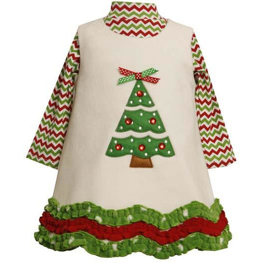 Ivory Fleece Christmas Tree Dress Set 