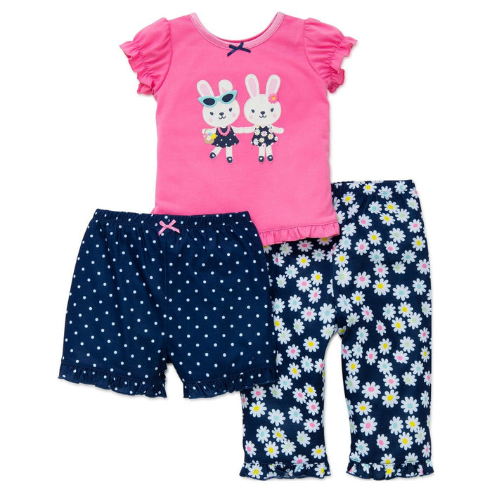 Little Me Infant 3 pc Short Sleeved Bunny Pajama Set