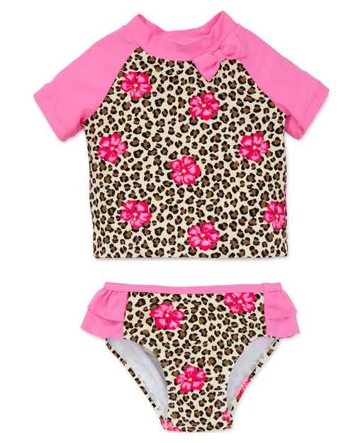 Little Me Leopard Print 2-Piece Short Sleeve Rashguard