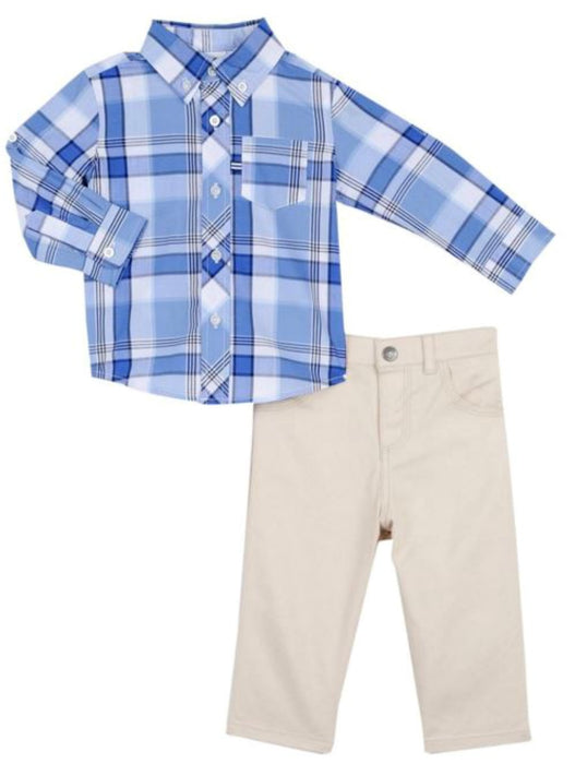 Little Me Toddler Boys Nautical Plaid Shirt and Khaki Pants