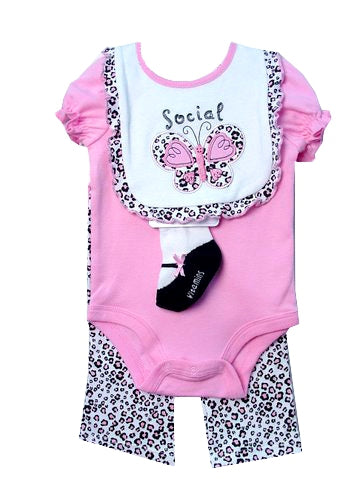 Little Social Butterfly Gift Set with Leopard Leggings - 9 month 