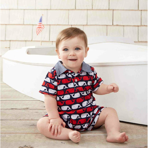 Mud Pie Baby-Boys Whale Preppy Polo Shortall - 6-9 months
