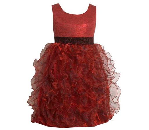 Party Dresses: Girl's Red Organza Metallic Chiffon Dress