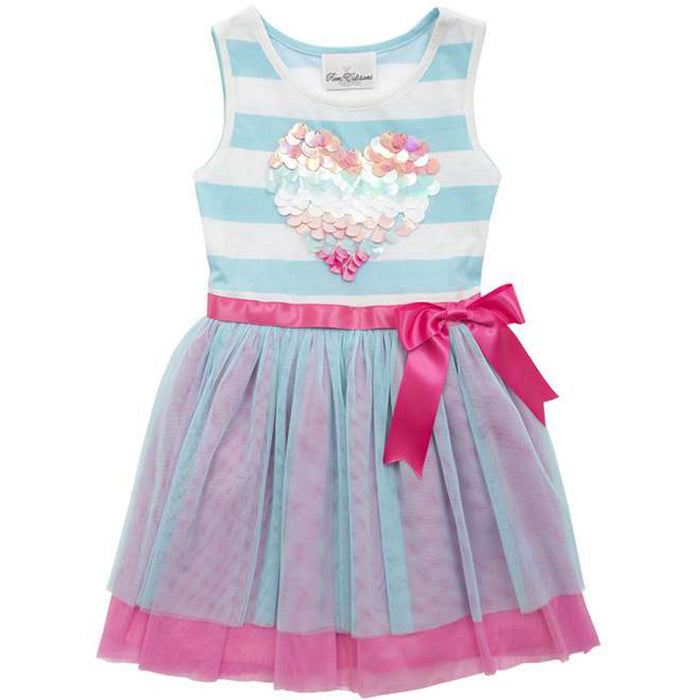 Rare Editions Little Girls Aqua Coral Sequin Heart Mesh Dress size 14