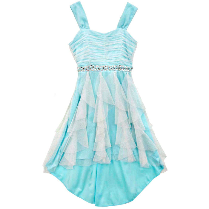 Rare Editions Big Girls Aqua Sequin Chiffon Formal Dress