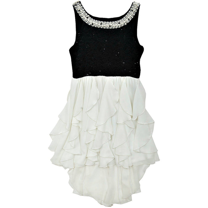 Rare Editions Big Girls Black and White Pearl Neckline Formal Dress