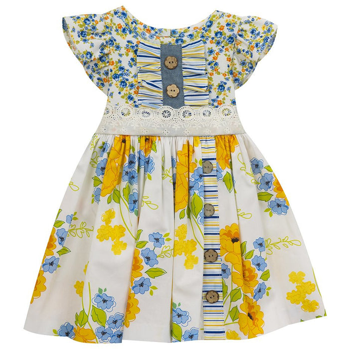 Rare Editions Blue and Yellow Floral Design Dress