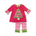 Rare Editions Christmas - Fuchsia Ruffle Tree and Stripe Pant Set