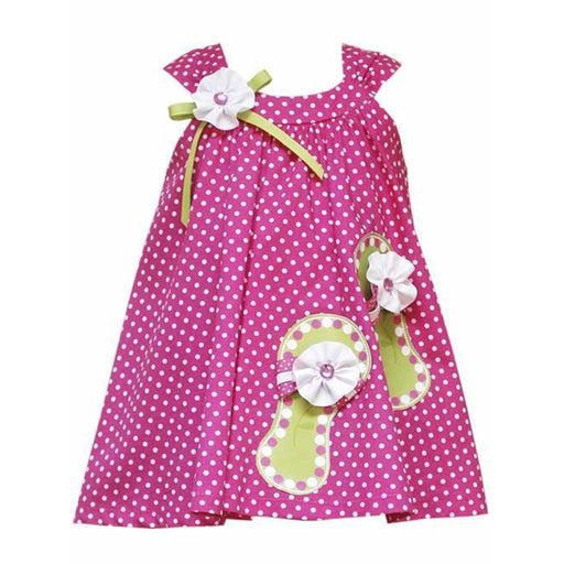 Rare Editions Fuchsia Polka Dot Dress With Sandal Applique - 12 months LAST ONE FINAL SALE