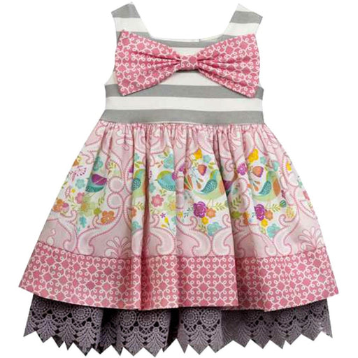 Rare Editions Newborn Girl's Gray Stripe Bow Dress