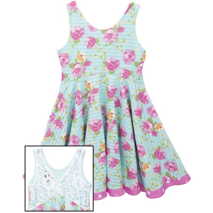 Rare Editions Little Girls Blue Floral Crochet Dress