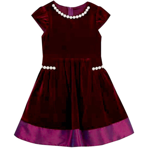 Rare Editions Girls Burgundy Velvet Short Sleeve Dress with Bow 2T