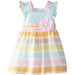 Rare Editions Little Girls Multi Stripe Linen Dress with Flower Applique