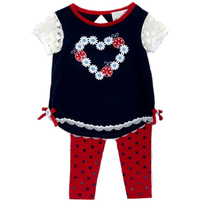 Rare Editions Little Girls Navy Daisy Heart Legging Set