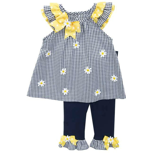 Rare Editions Little Girls Navy Gingham Daisy Legging Set