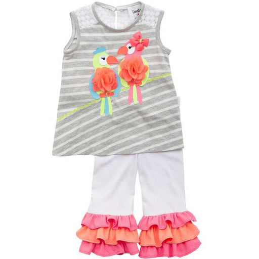 Rare Editions Little Girls Neon Parrot Top White Pant Set