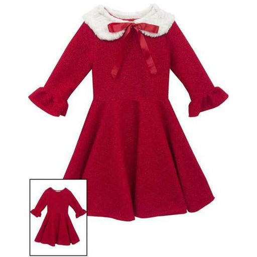 Rare Editions Little Girls Red Sparkle Knit Dress with Cape