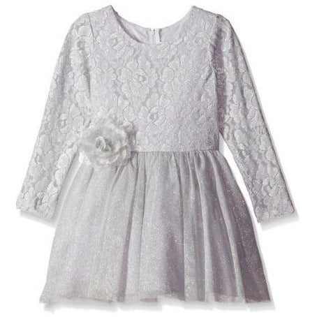 Rare Editions Little Girls Silver Lace Dress