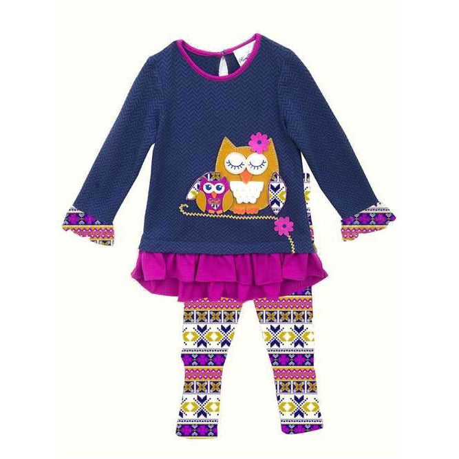 Rare Editions Navy Owl Tunic Legging Set