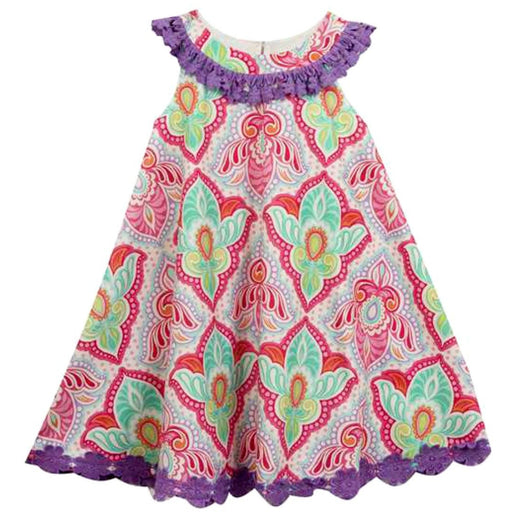 Rare Editions Toddler Girls Purple Trim Retro Print Float Dress 2T