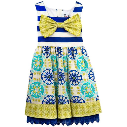 Rare Editions Toddler Girls Royal Lace Vintage Print Bow Dress