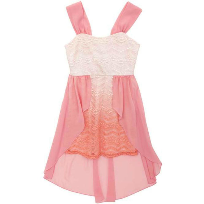 Rare Editions  Girls Coral Ombre Glitter Lace Dress 7 -12