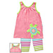 Rare Editions Little Girls  Pink Lime Green Turtle Capri Pant Set