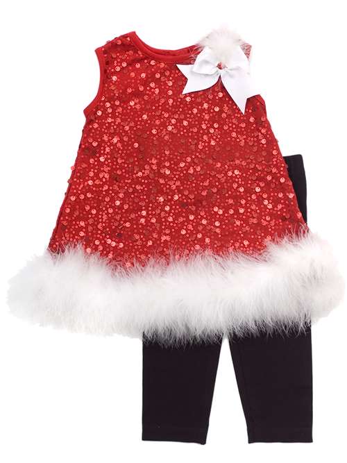 Baby Girls Christmas Red Sequin Top and Leggings Set 