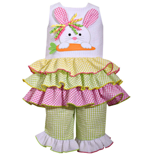 Toddler Baby Girls Lime Bunny Ruffle Seersucker Set