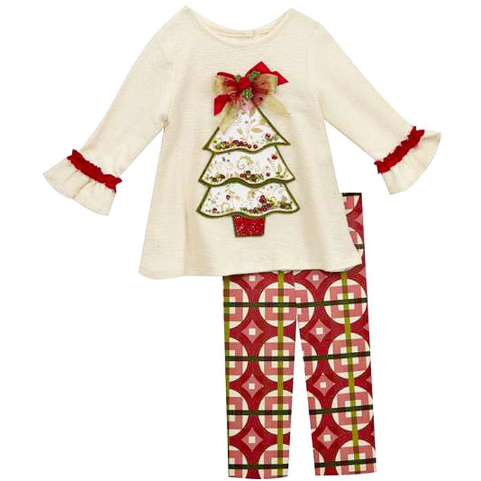 Toddler Baby Girls Vintage Style Ivory Christmas Tree Legging Set