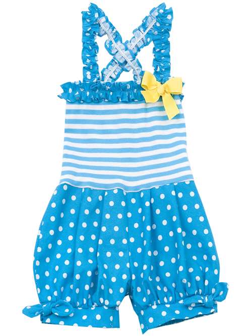 Rare Editions Blue Stripe and Dot Romper