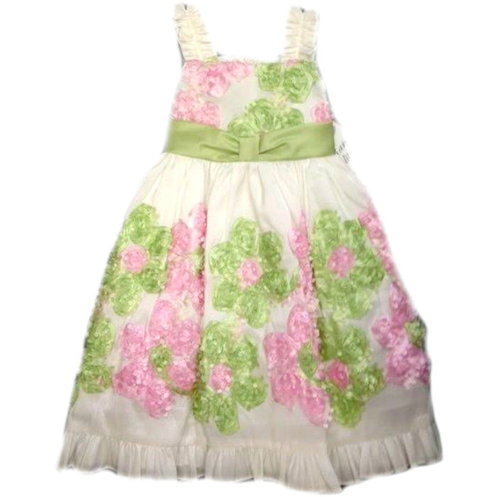 White Taffeta Dress With Pink and Lime Flowers